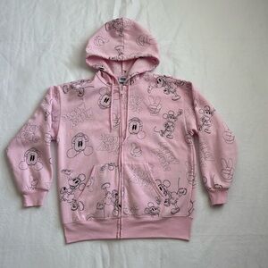 Pink Disney Mickey Mouse Embroidered Full Zip Hoodie Sweatshirt Jacket Small